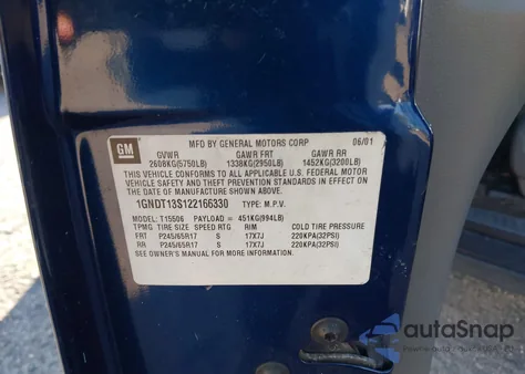 2002 Chevrolet Trailblazer Ltz from USA, damaged, VIN 1GNDT13S122166330